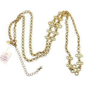 New Women’s Lia Sophia "Four Tet" Long Matte Gold Tone Necklace